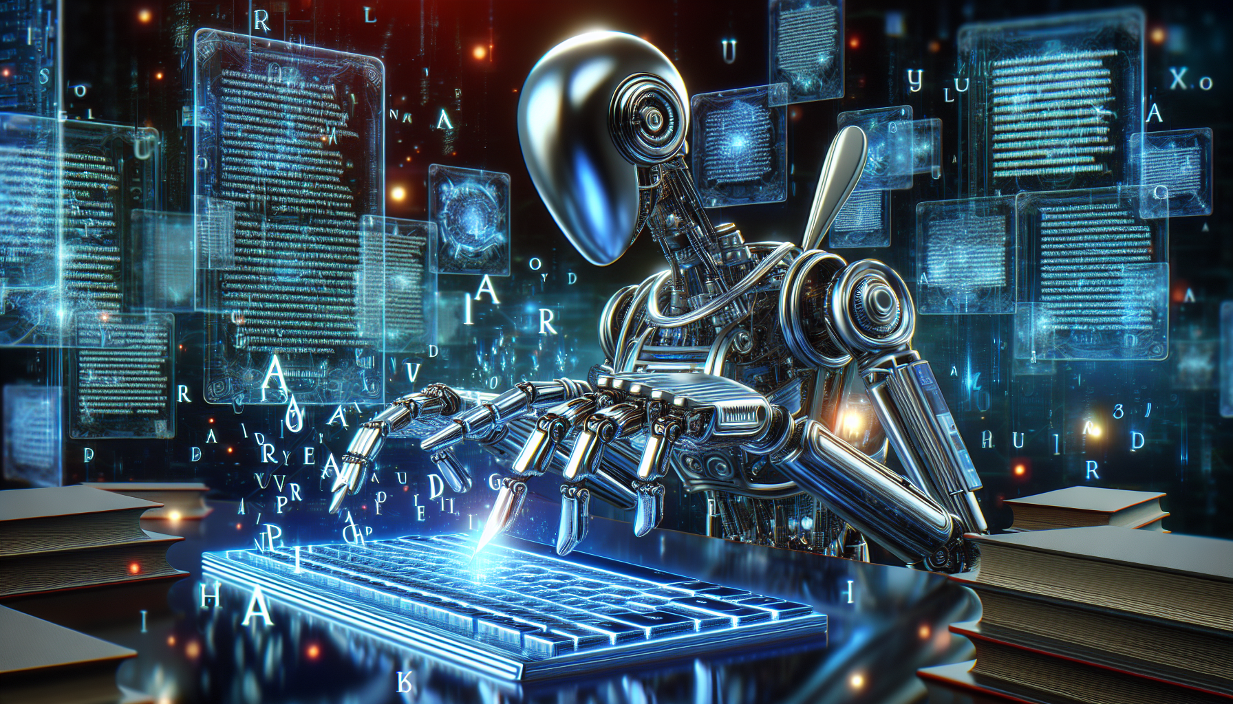 Illustration of futuristic AI writing technology