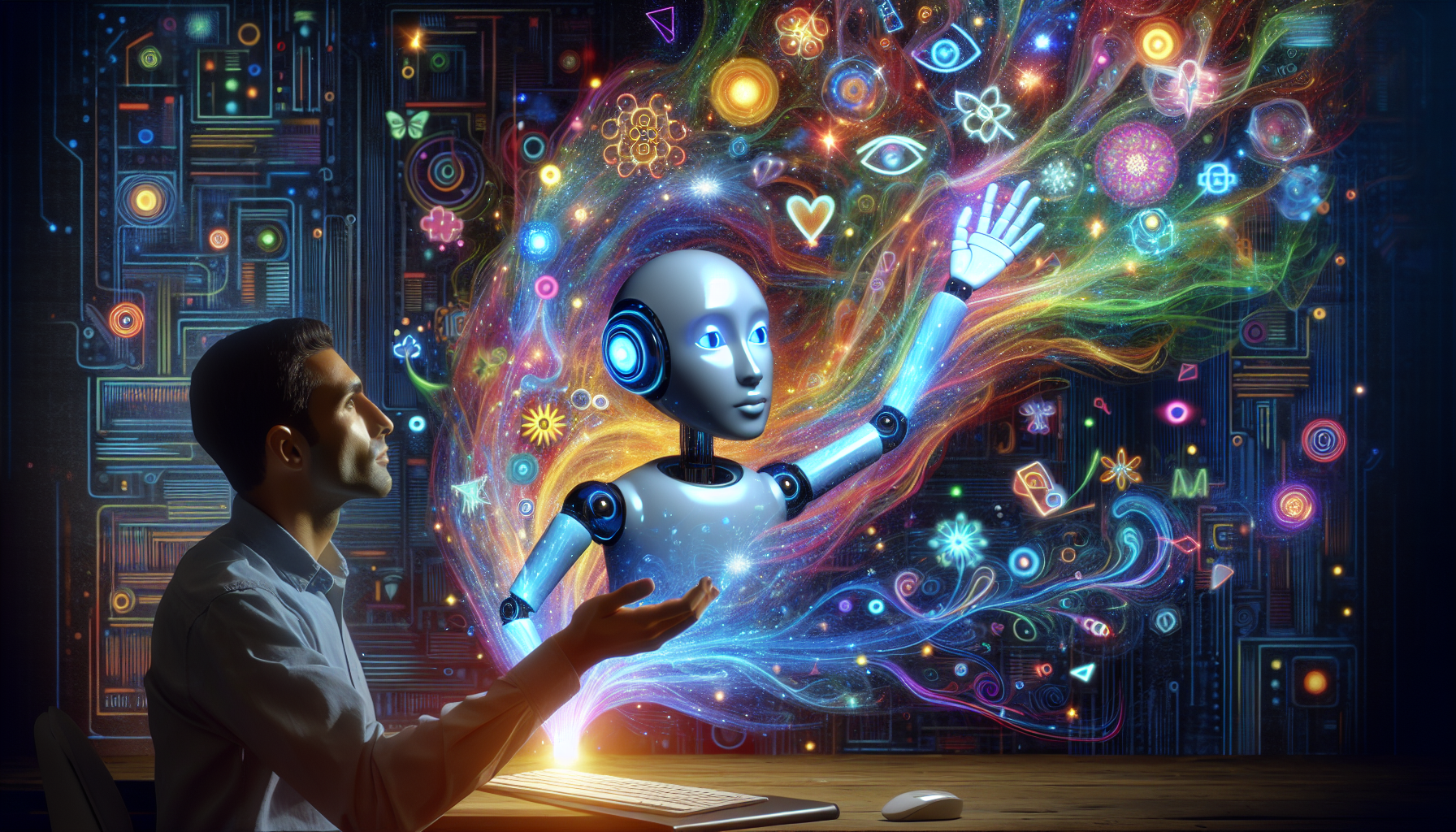 Illustration of AI chatbot assisting in content creation