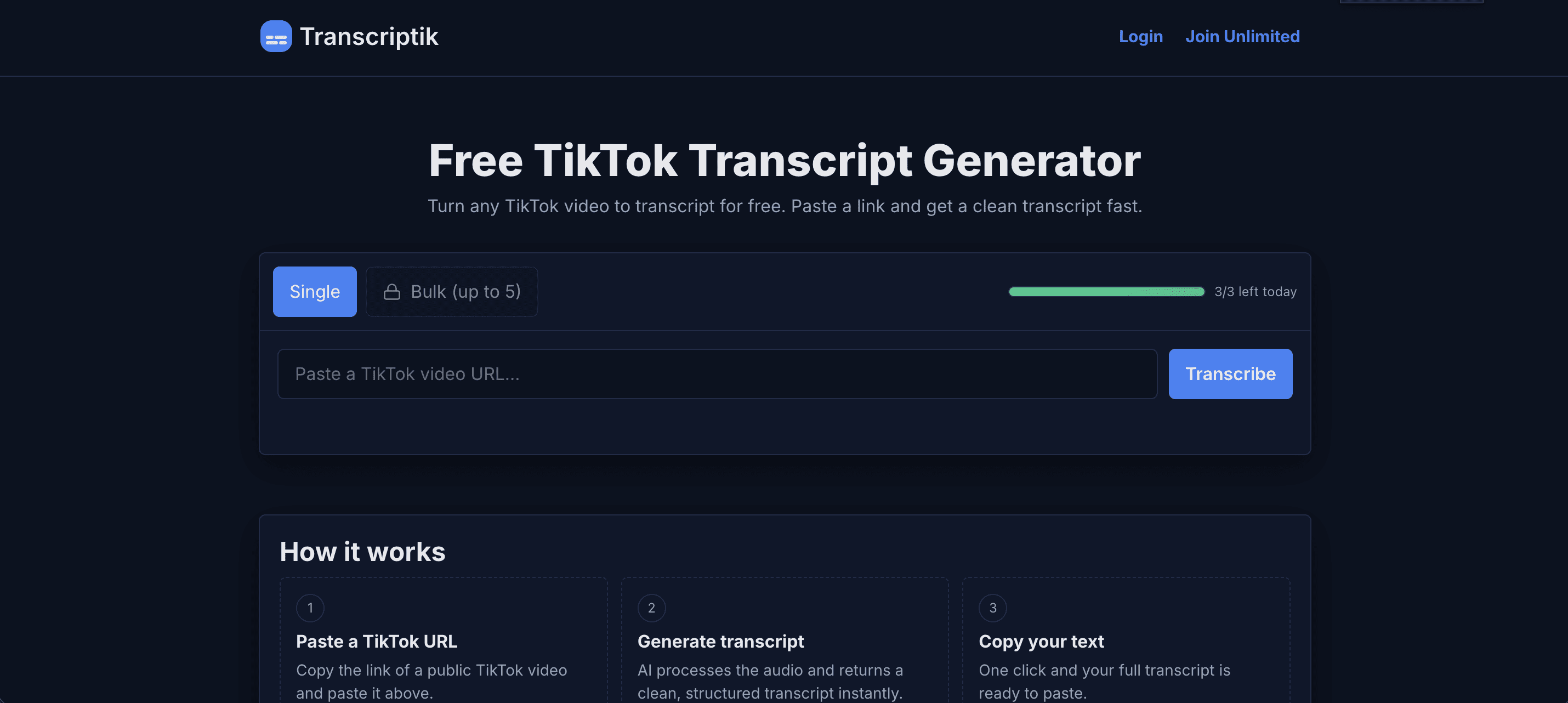Transcriptik: Instantly Turn Any TikTok Video into Text — No Account Required