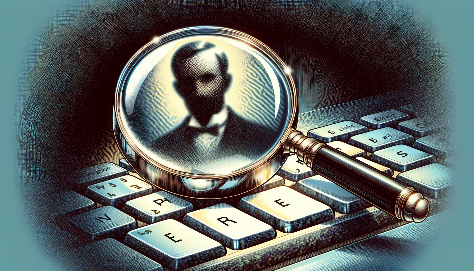A magnifying glass over a computer keyboard