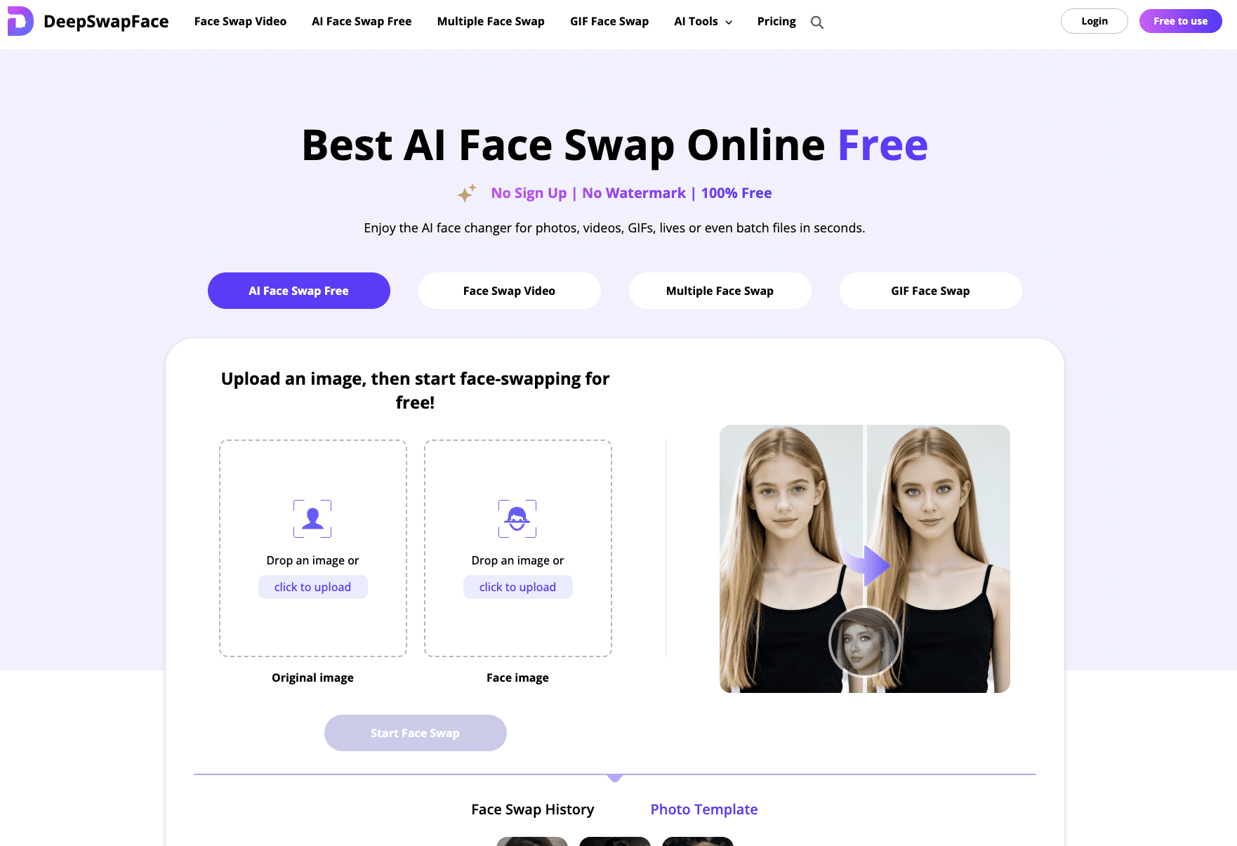 DeepSwapFace – Free AI Face Swap Tool (No Sign Up) screenshot