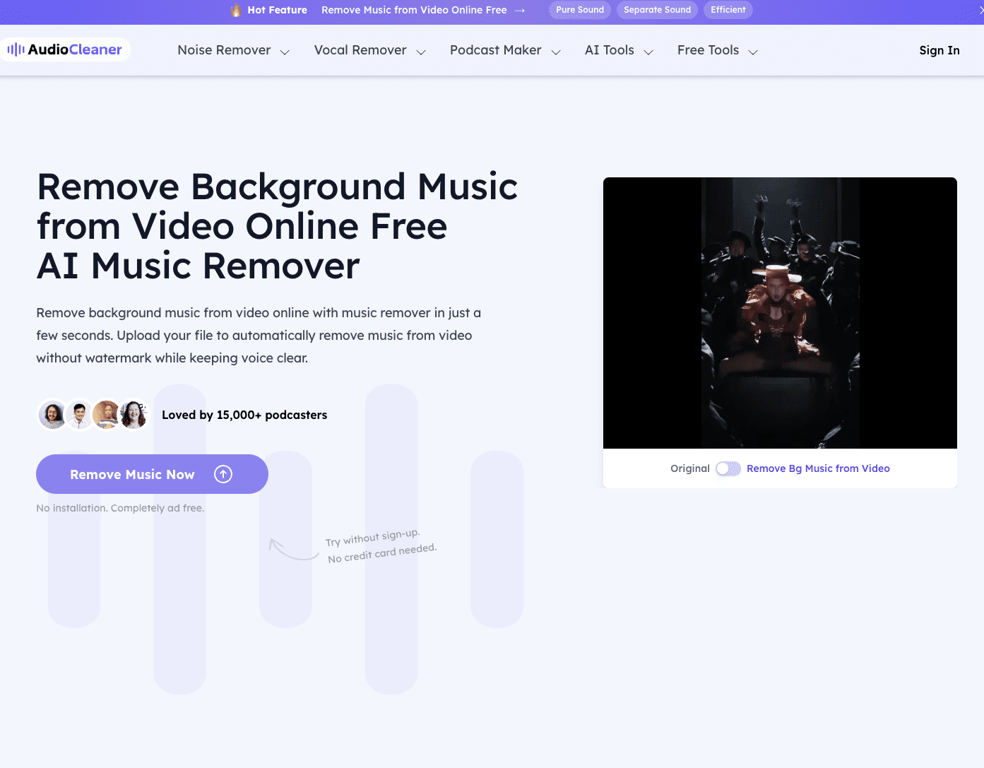 AudioCleaner AI – remove background music from video online free screenshot