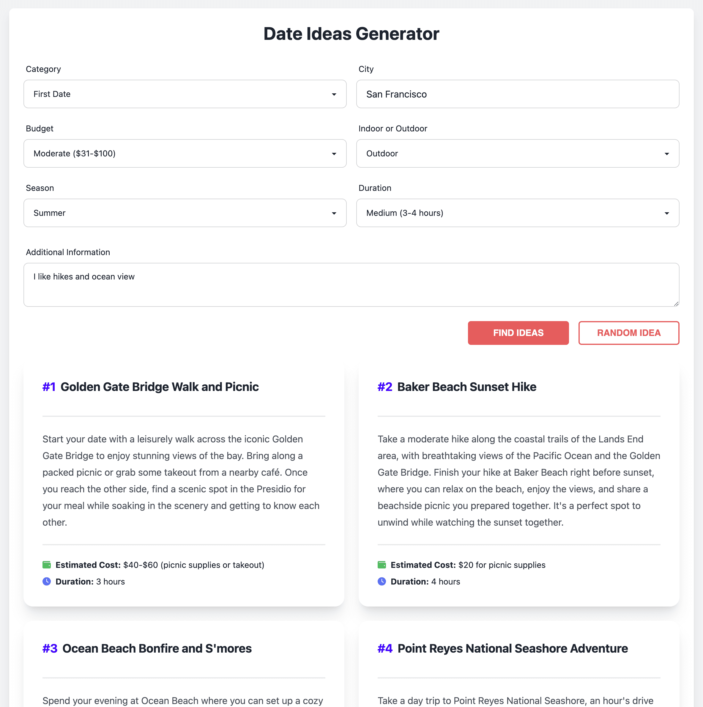 AI Date Ideas Generator screenshot