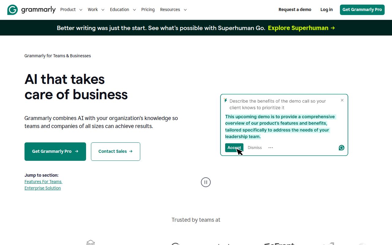 Grammarly Business homepage