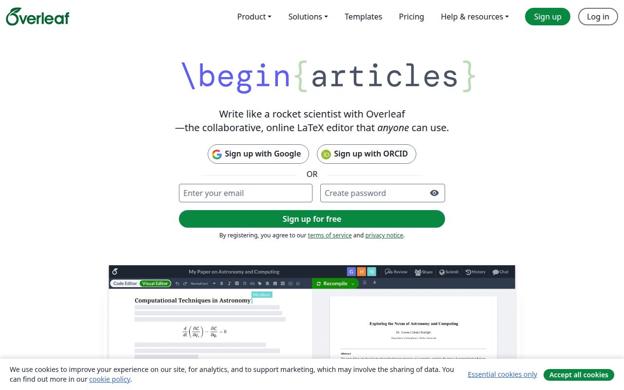 Overleaf homepage