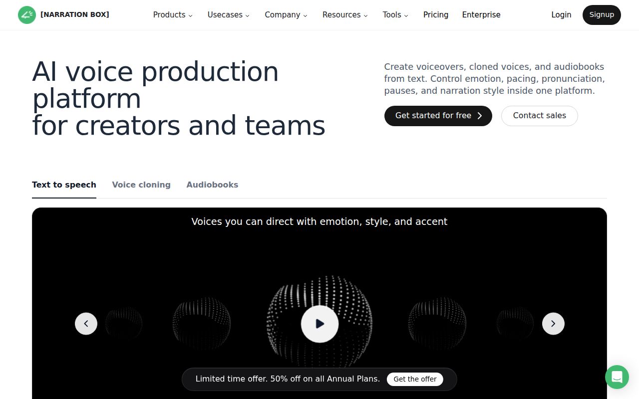 NarrationBox homepage screenshot
