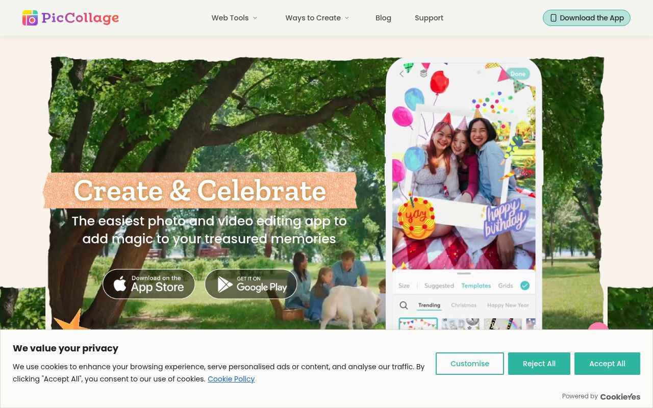 PicCollage homepage screenshot