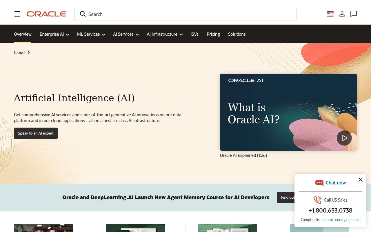 Oracle Cloud AI homepage screenshot