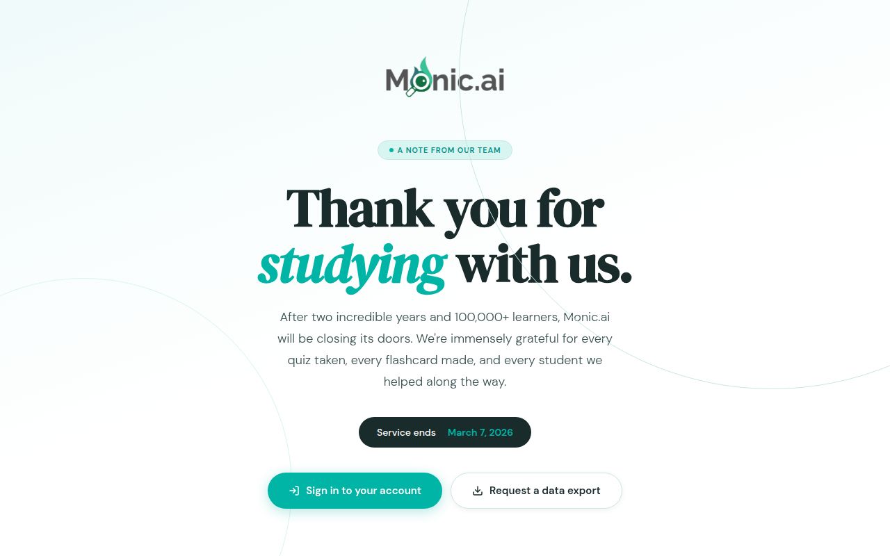 Monic homepage screenshot