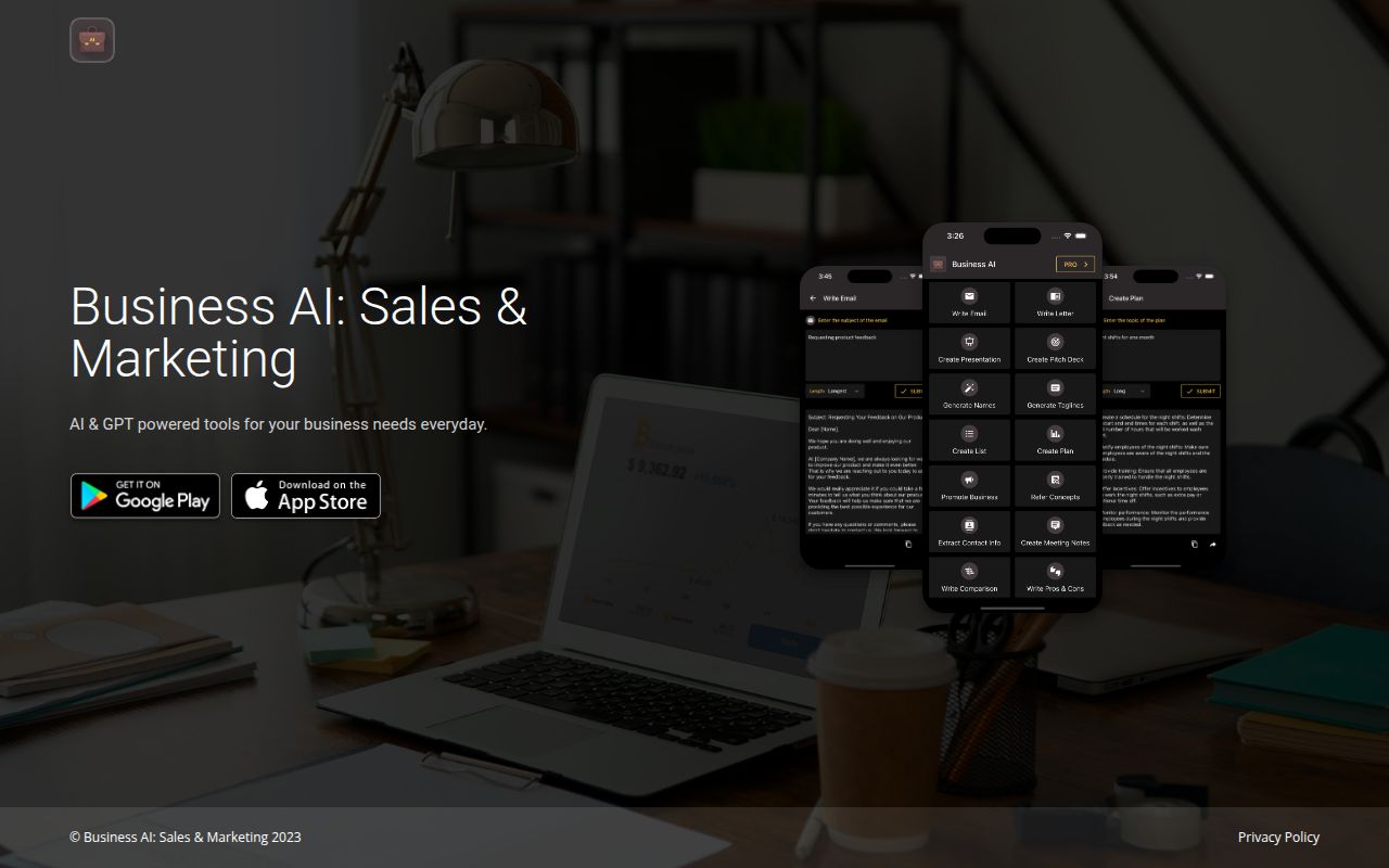 Business AI homepage screenshot