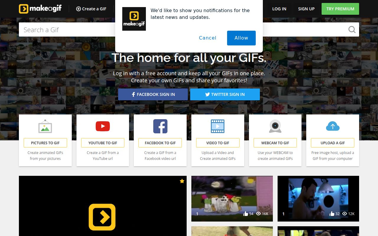 MakeAGif homepage screenshot