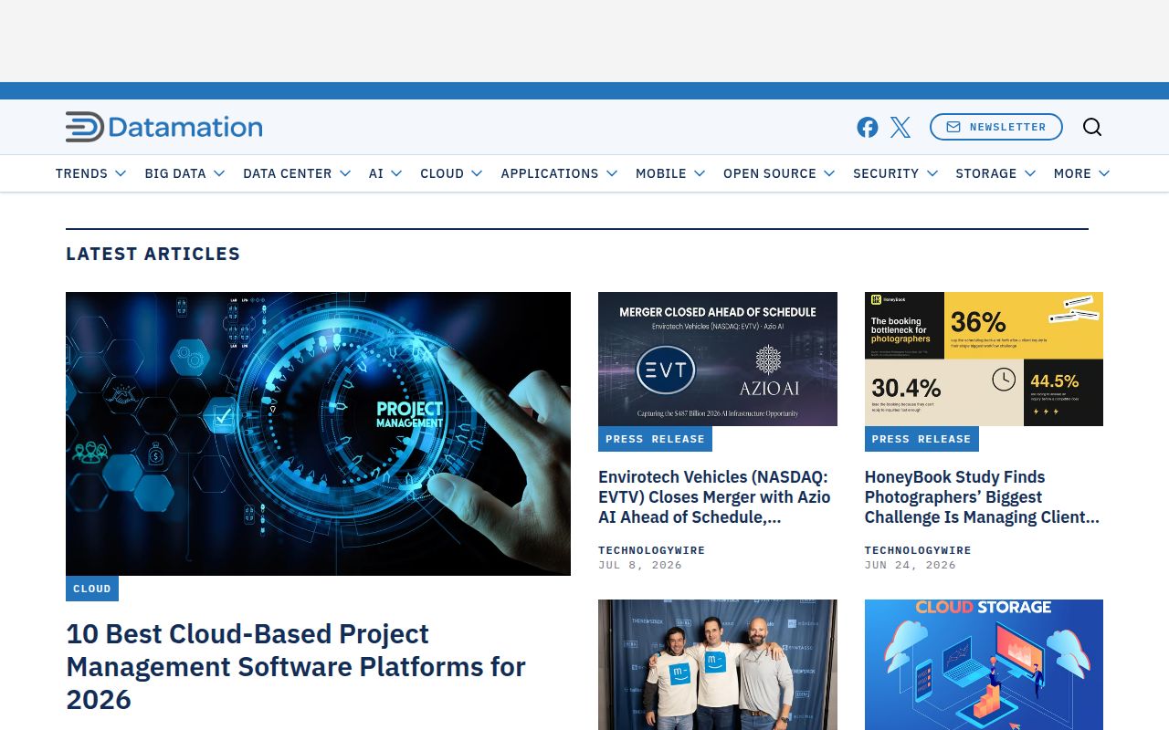 DataMation homepage screenshot