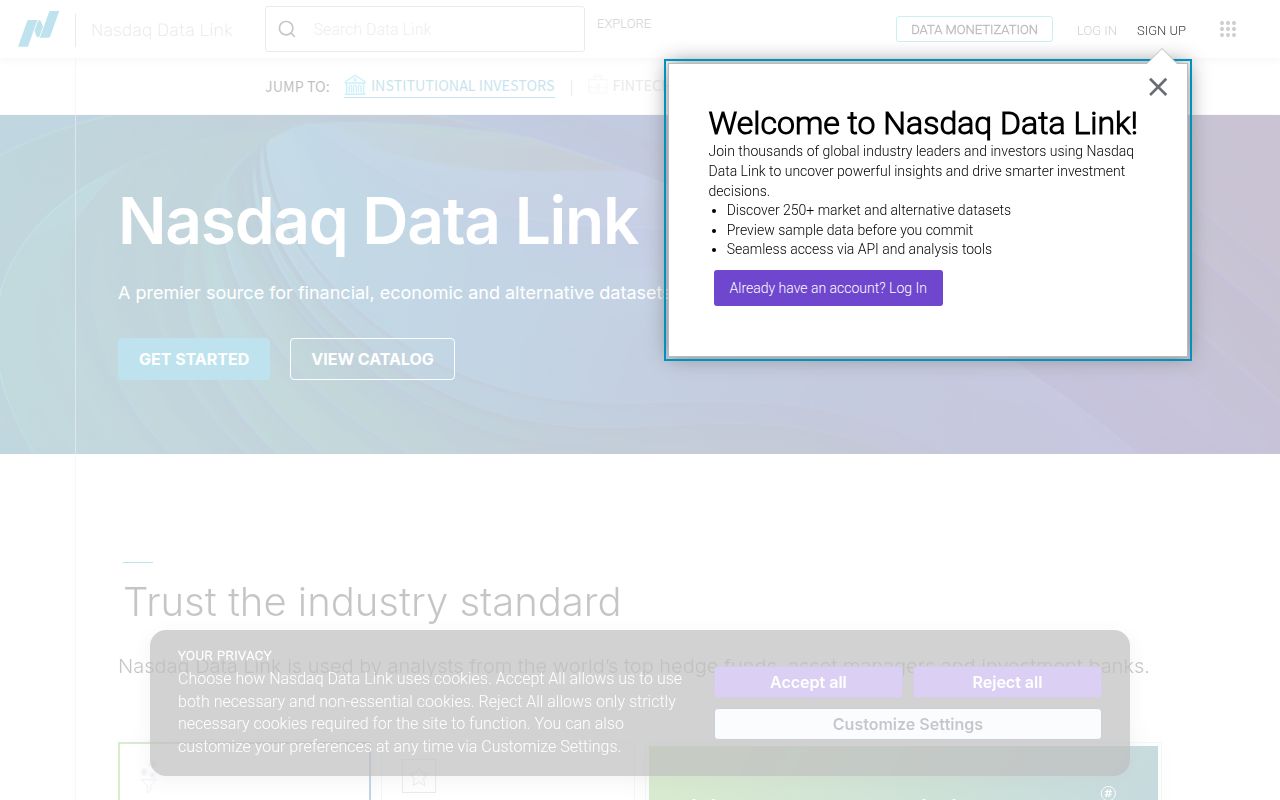 Quandl homepage screenshot