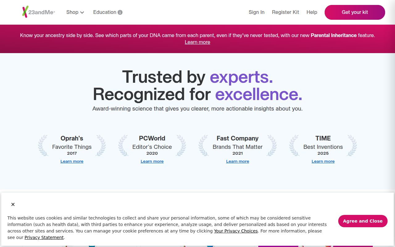 23andMe homepage