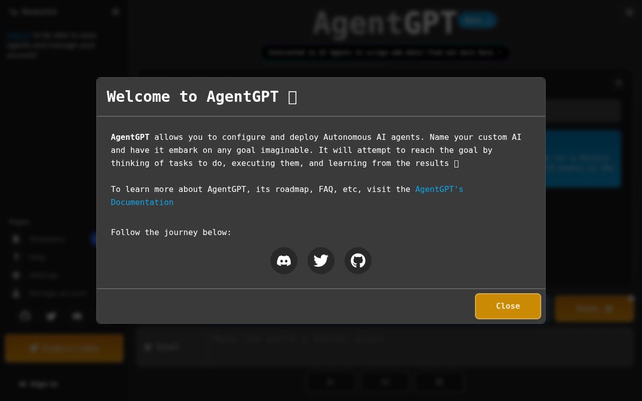 Agentgpt homepage screenshot