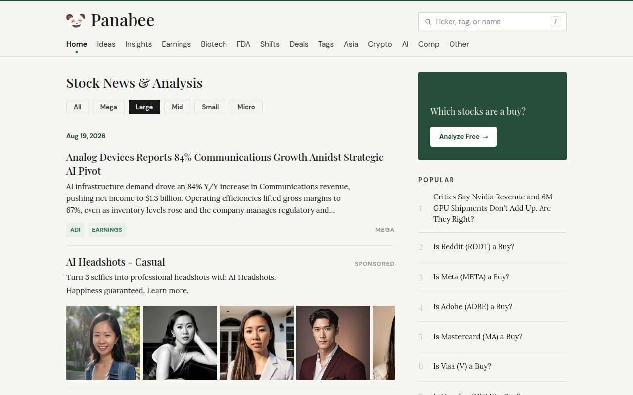 Panabee homepage screenshot