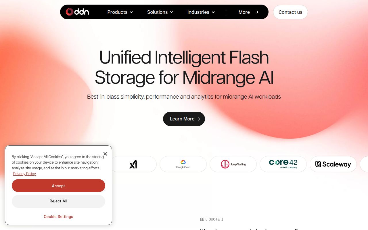 Tegile Intelligence homepage screenshot