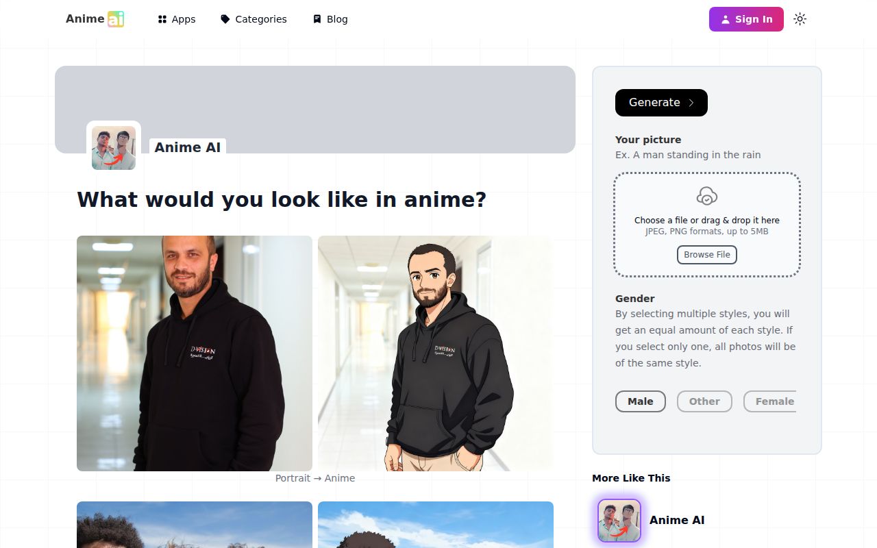 Anime AI homepage