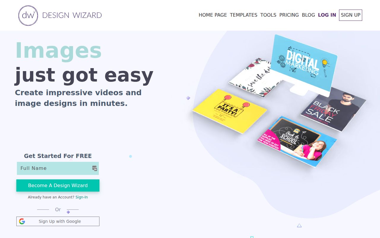 Design Wizard homepage screenshot