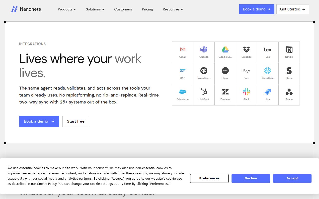 Nanonets Automated Accounting homepage screenshot