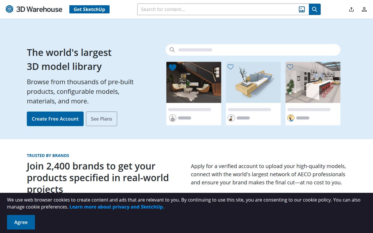 3D Warehouse homepage screenshot