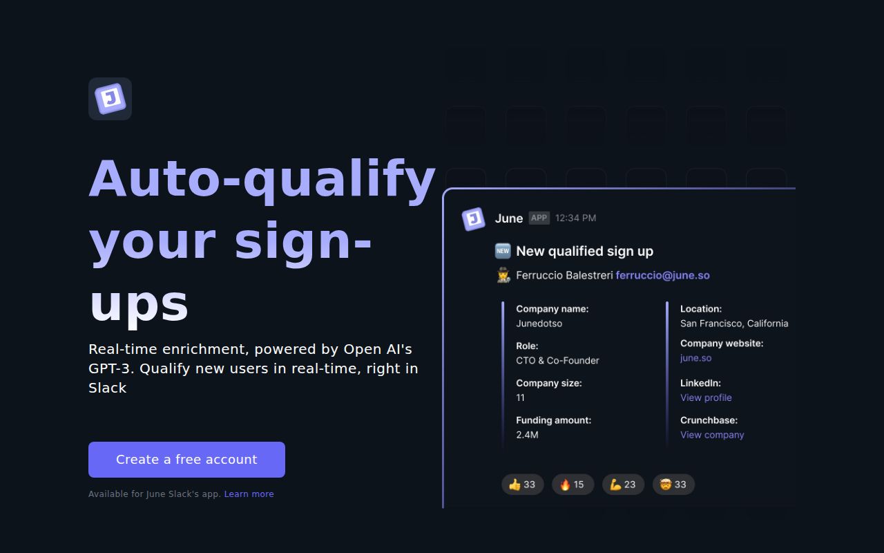 June homepage screenshot