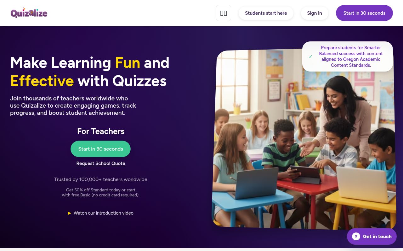 Quizalize homepage