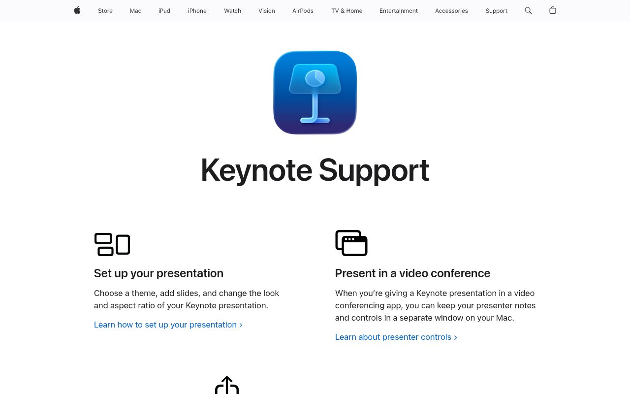Apple Keynote homepage screenshot