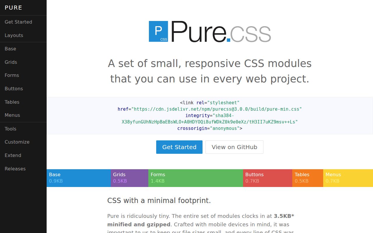 Purecss homepage screenshot
