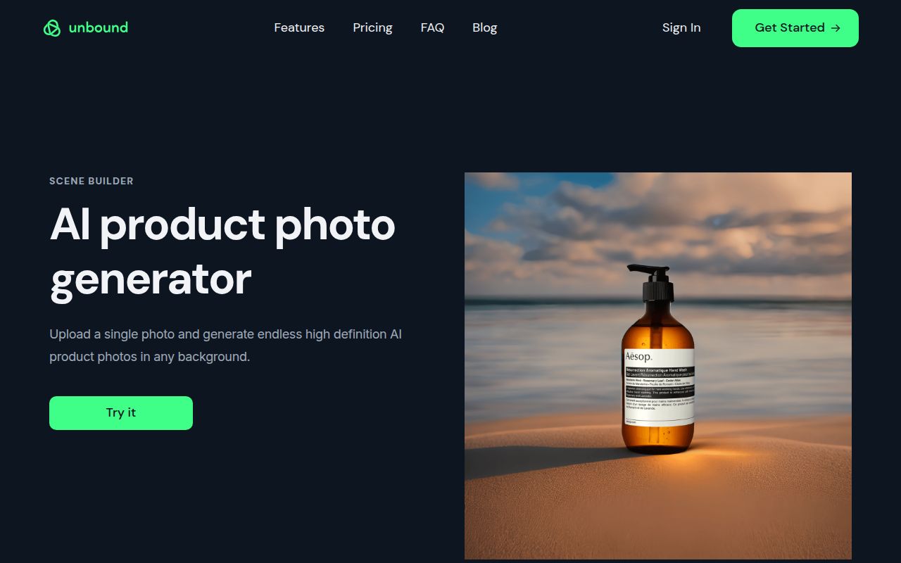 Unbound AI homepage screenshot