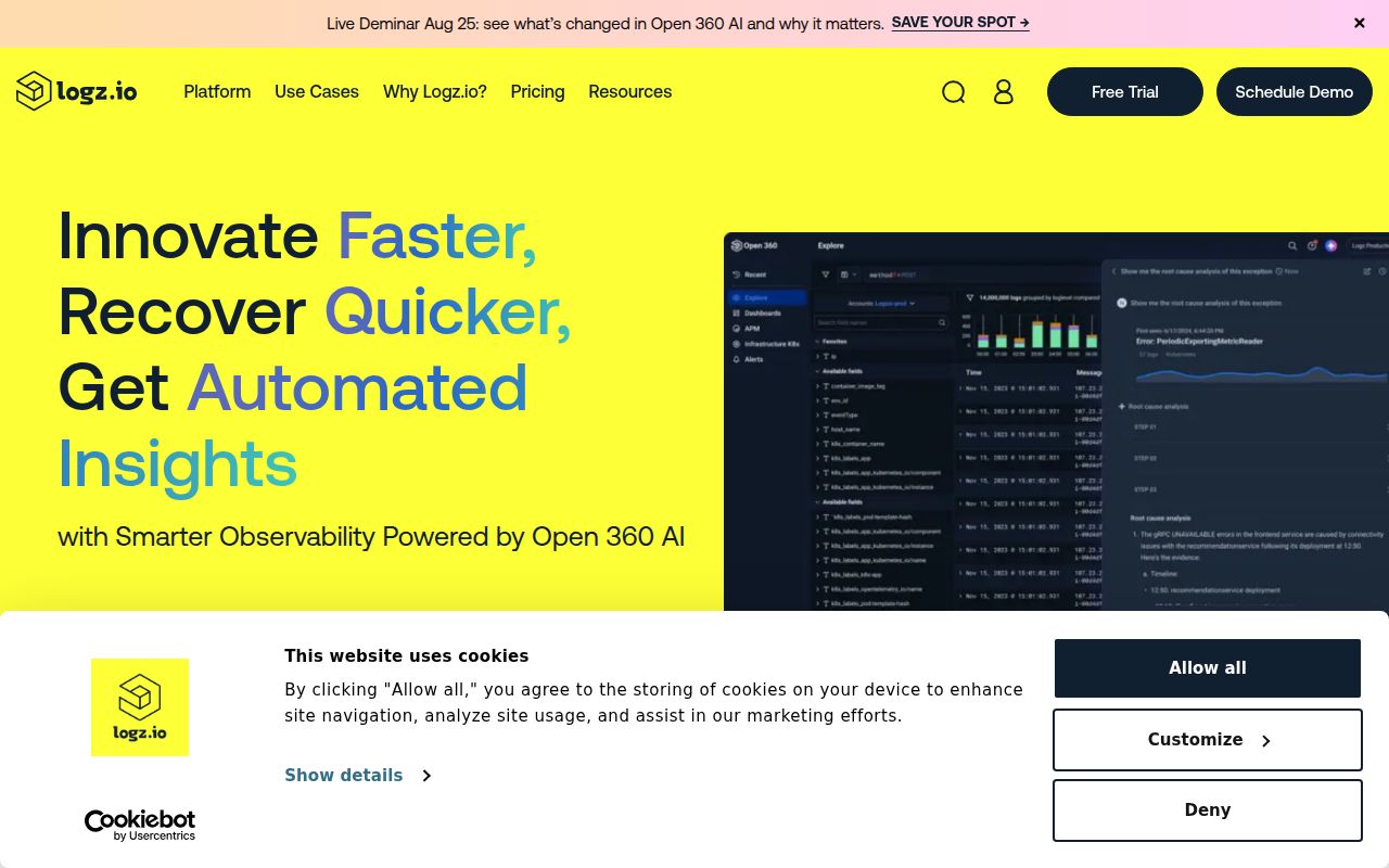 Logz.io homepage screenshot