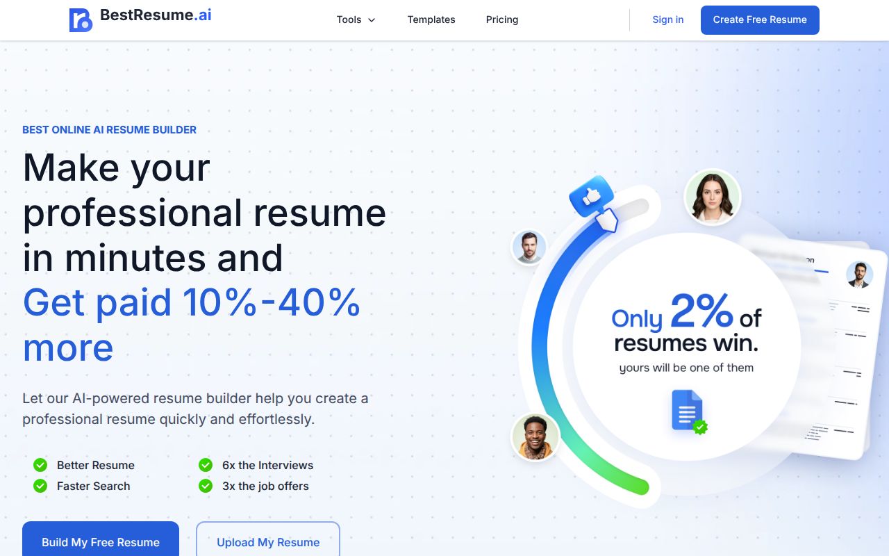 Best Resume homepage screenshot