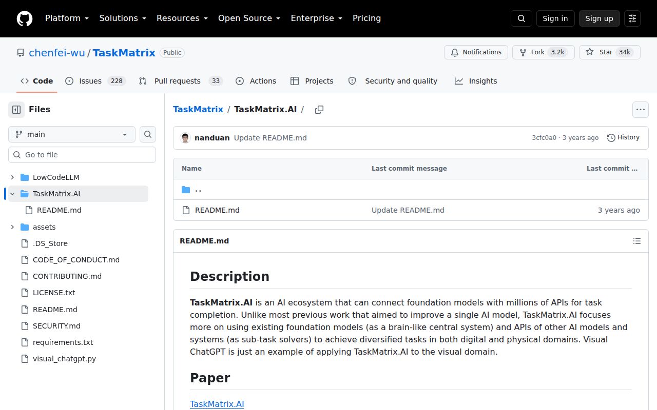 TaskMatrix.AI by Microsoft homepage screenshot