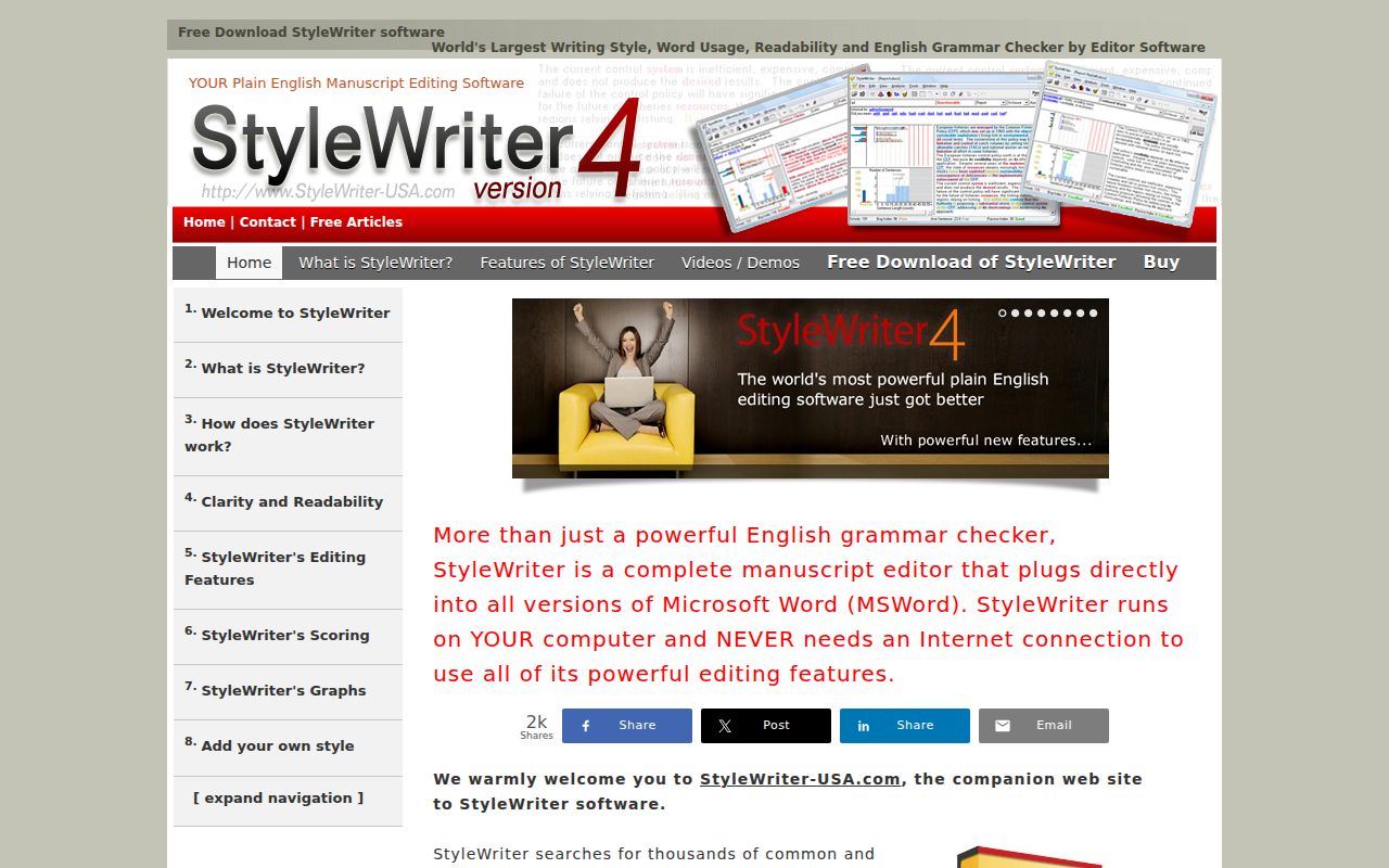 StyleWriter 4 homepage screenshot