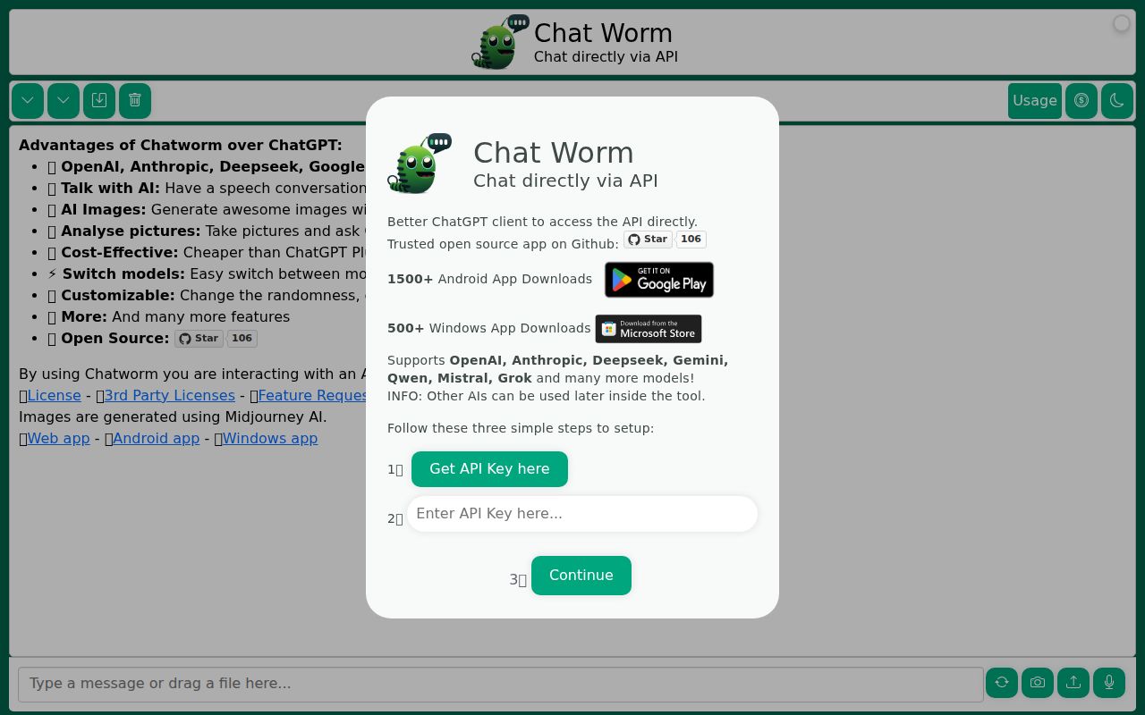 Chat Worm homepage screenshot