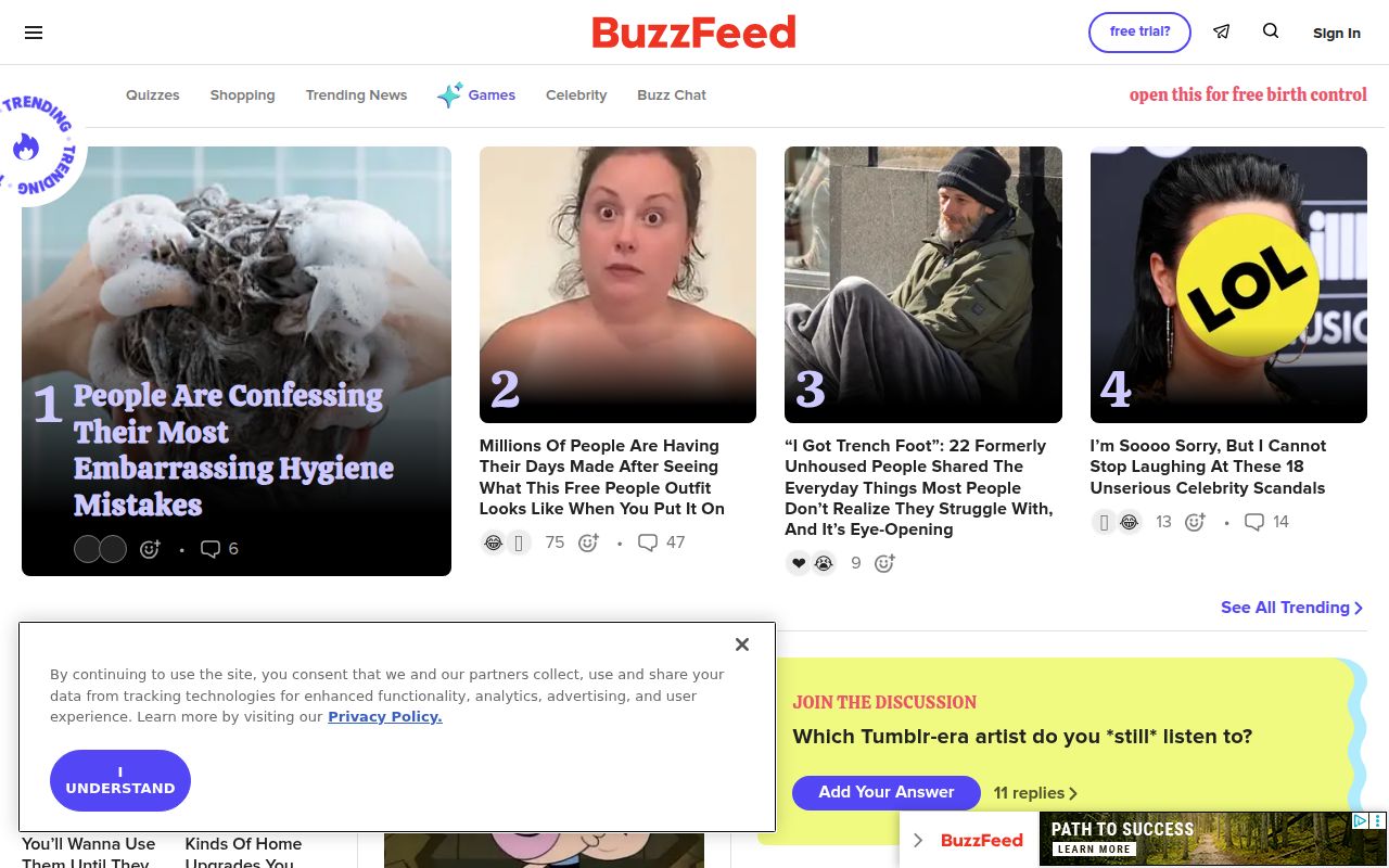 BuzzFeed homepage screenshot