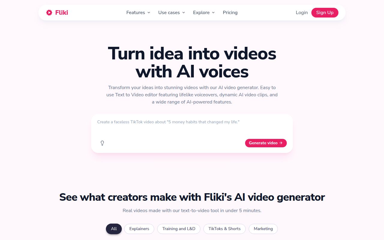 Fliki homepage screenshot