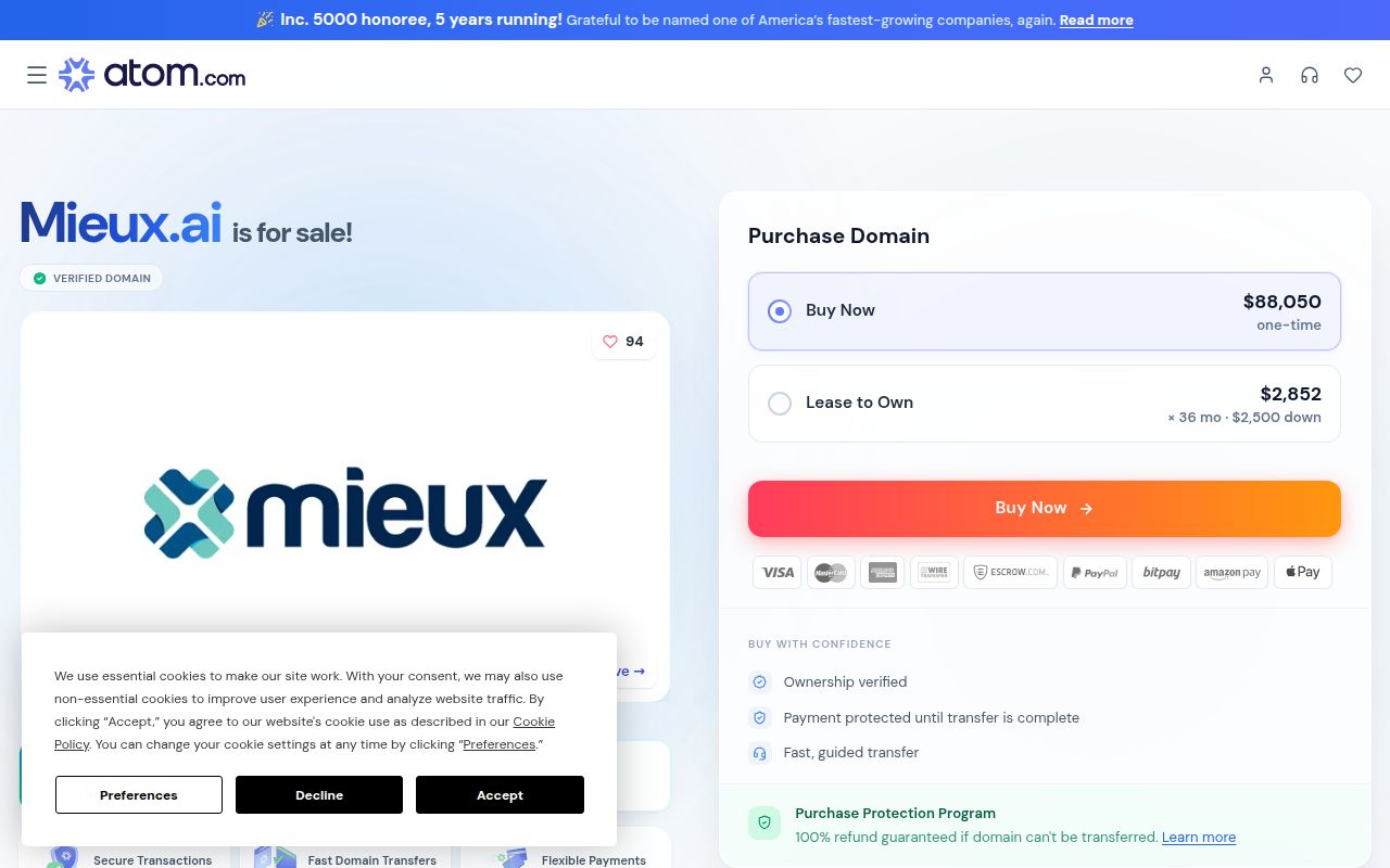 Mieux.ai homepage screenshot