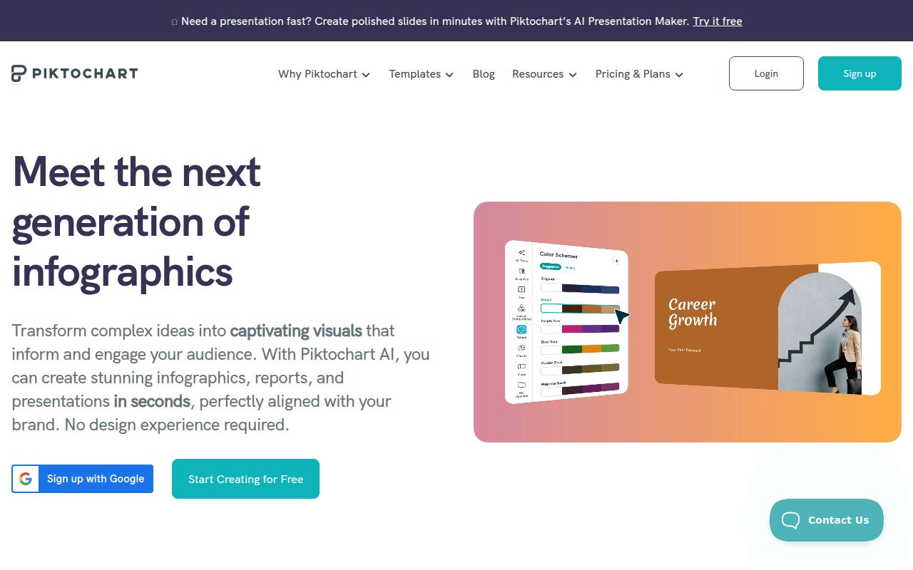 Piktochart homepage screenshot