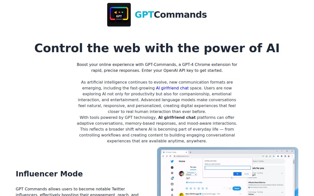 GPT Commands homepage screenshot