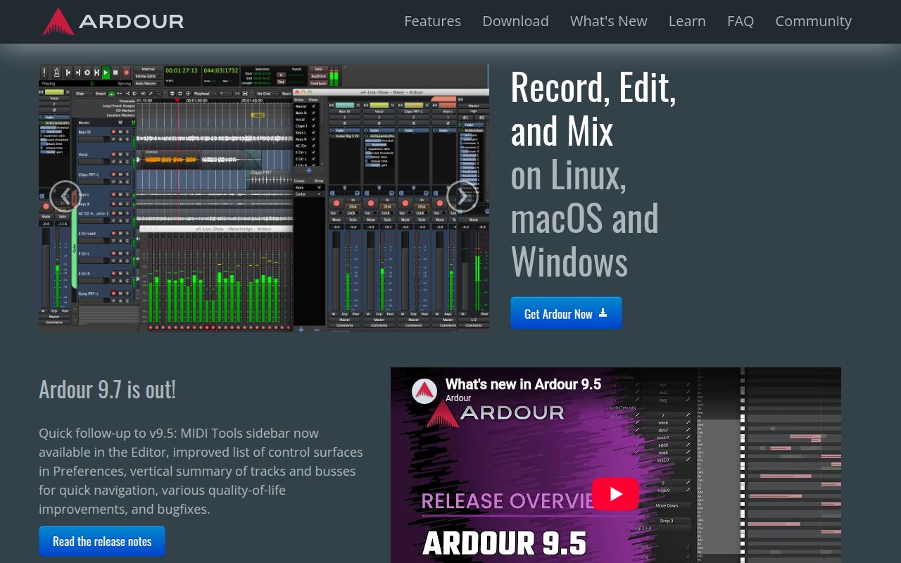 Ardour homepage screenshot