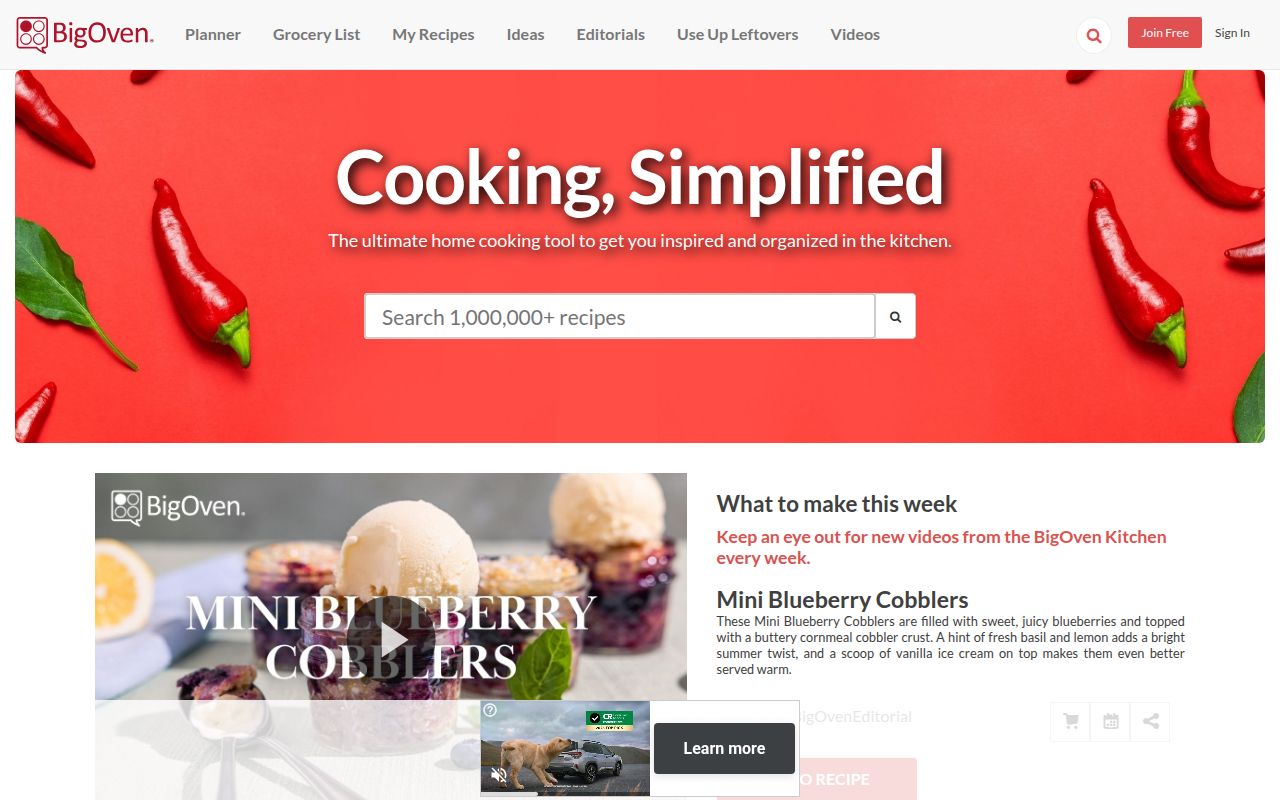 BigOven homepage screenshot