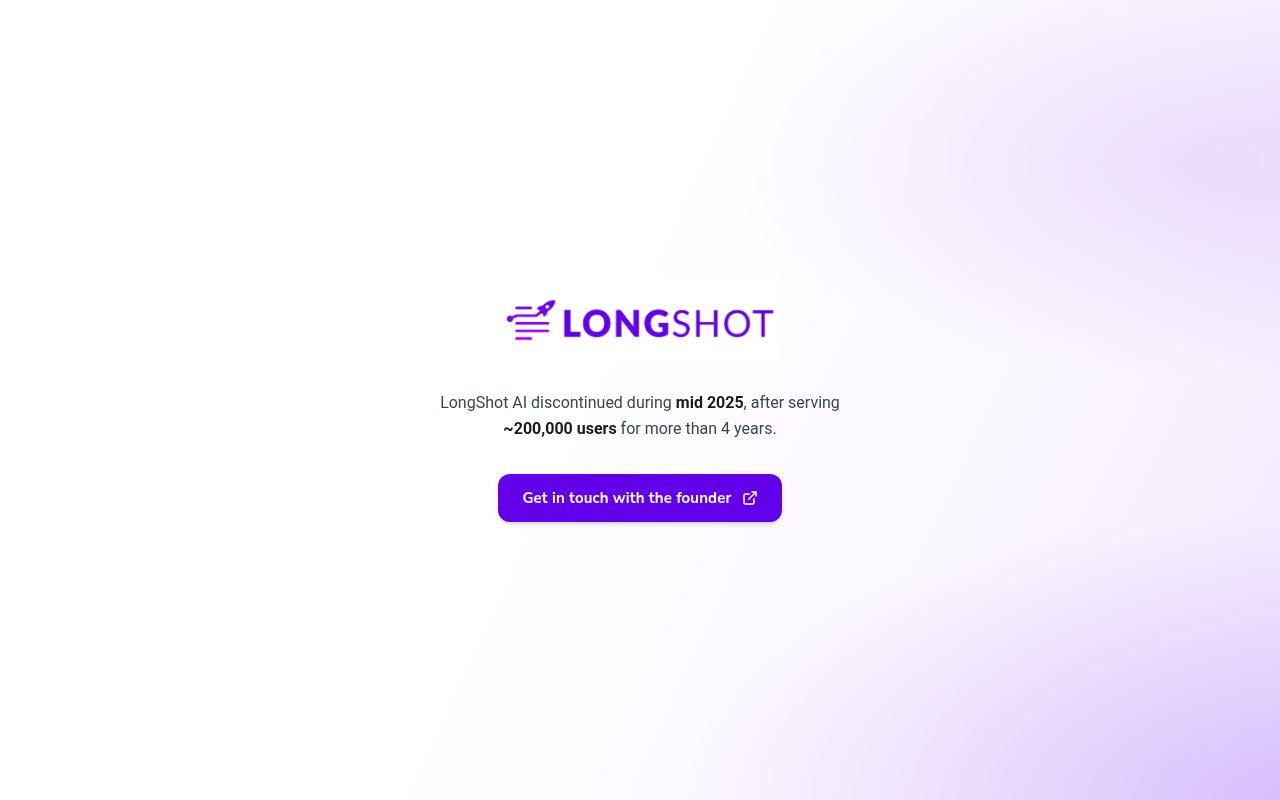 LongShot homepage screenshot