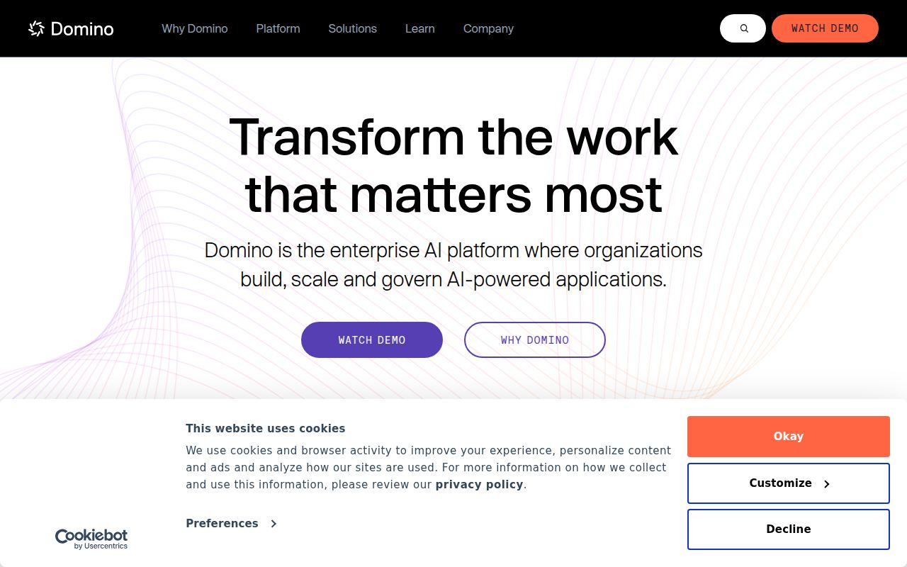 Domino Data Lab homepage screenshot