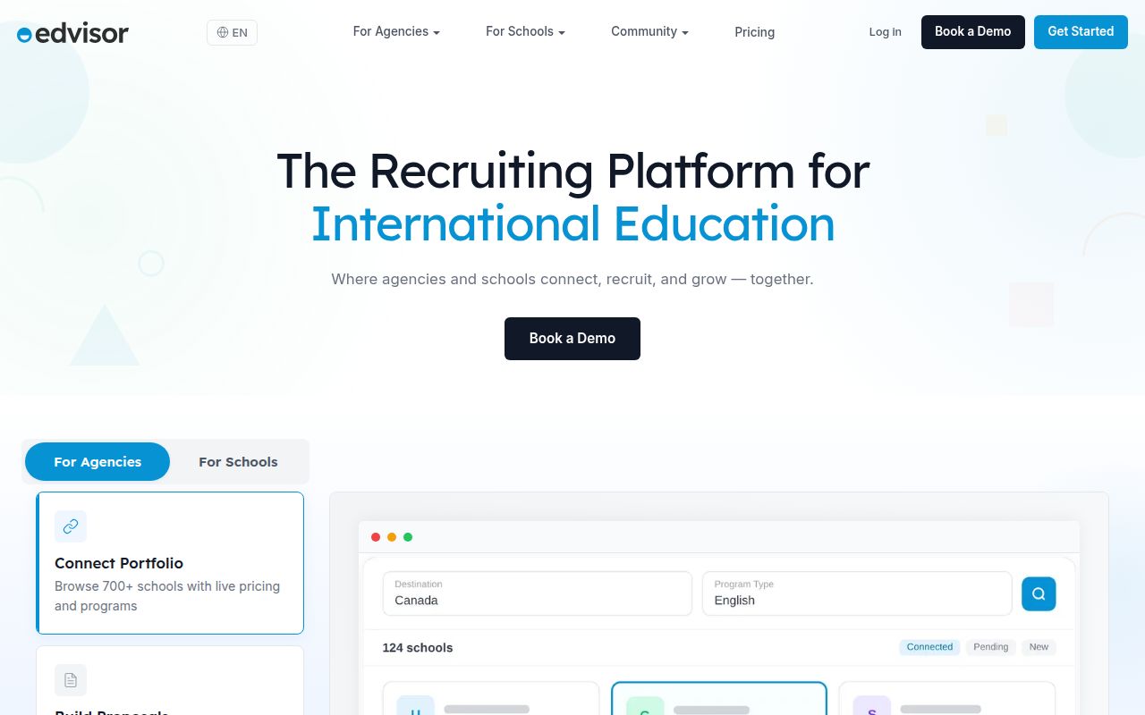 Edvisor homepage screenshot