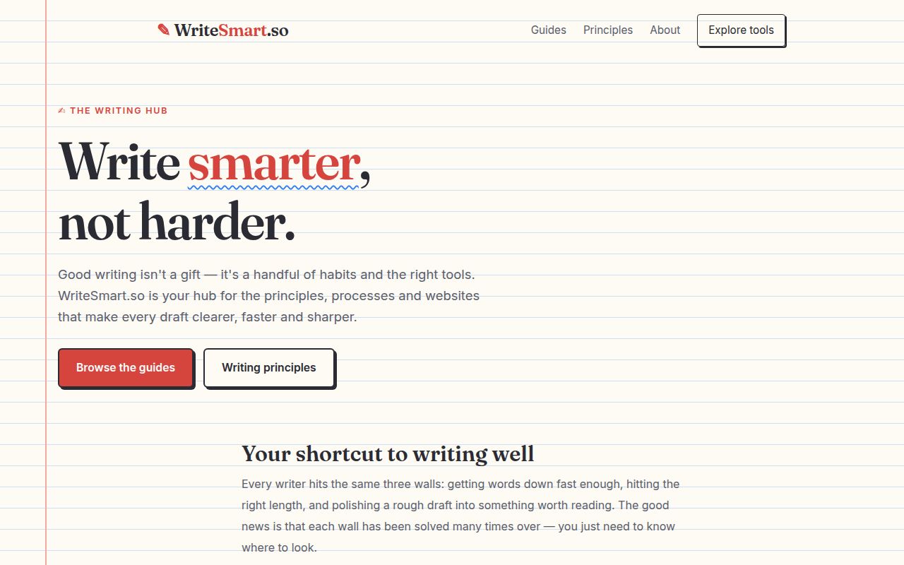 WriteSmart homepage screenshot