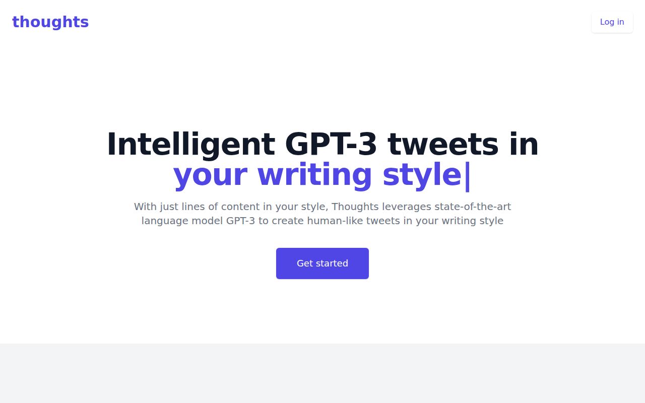 Thoughts homepage screenshot