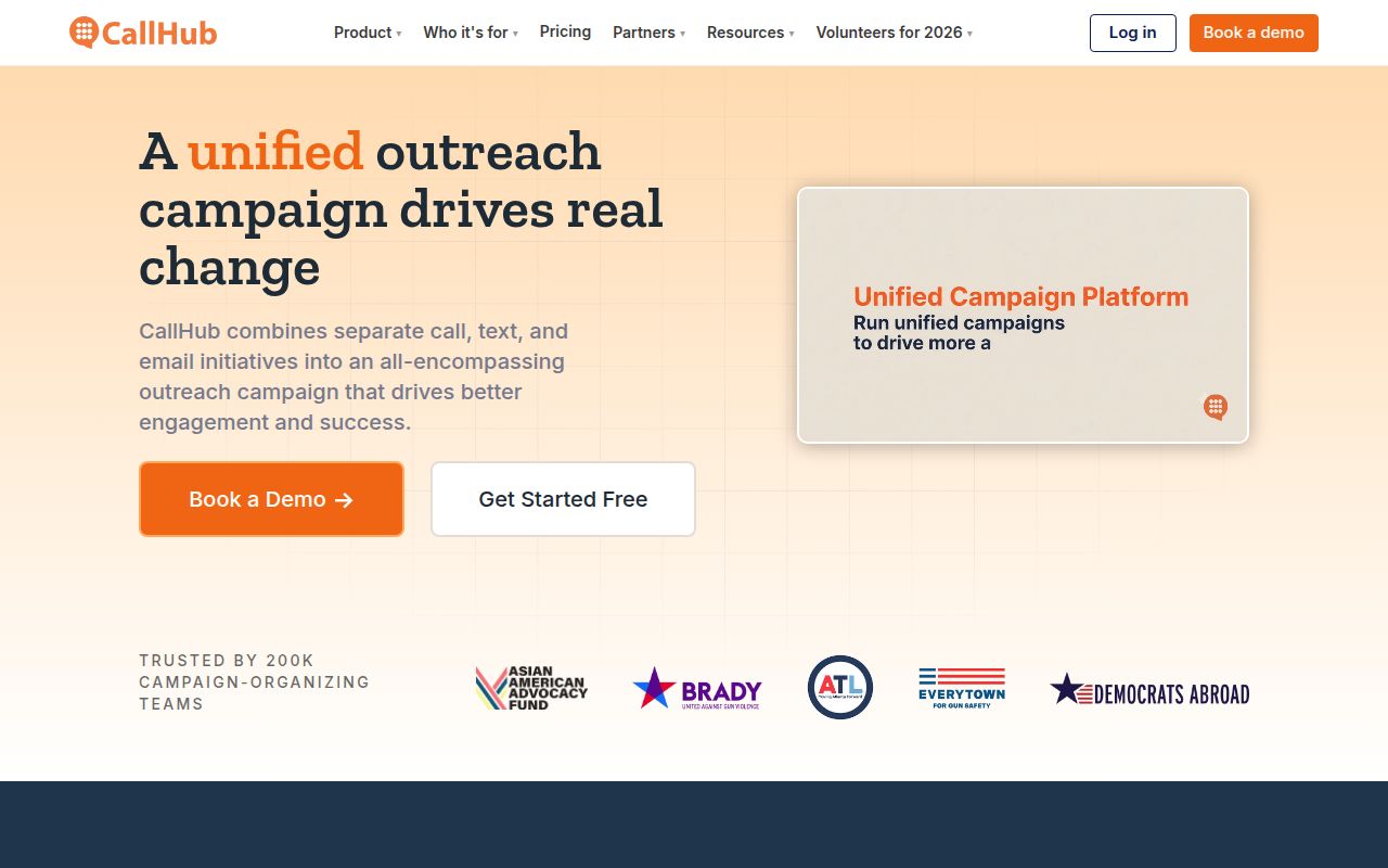 CallHub homepage screenshot