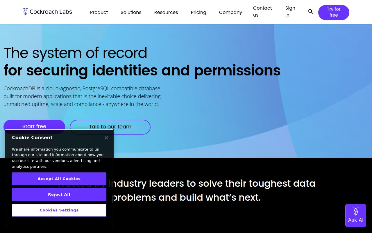 CockroachDB homepage screenshot