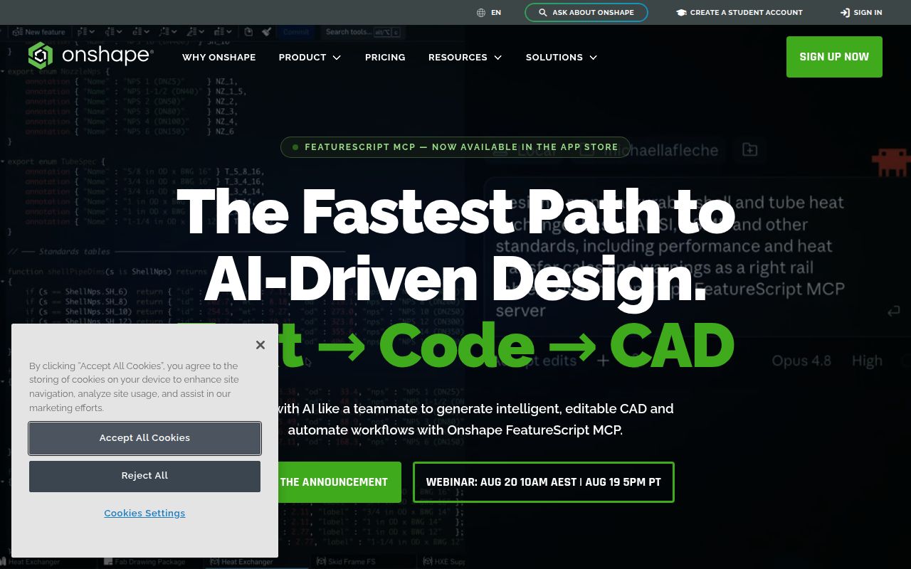 Onshape homepage